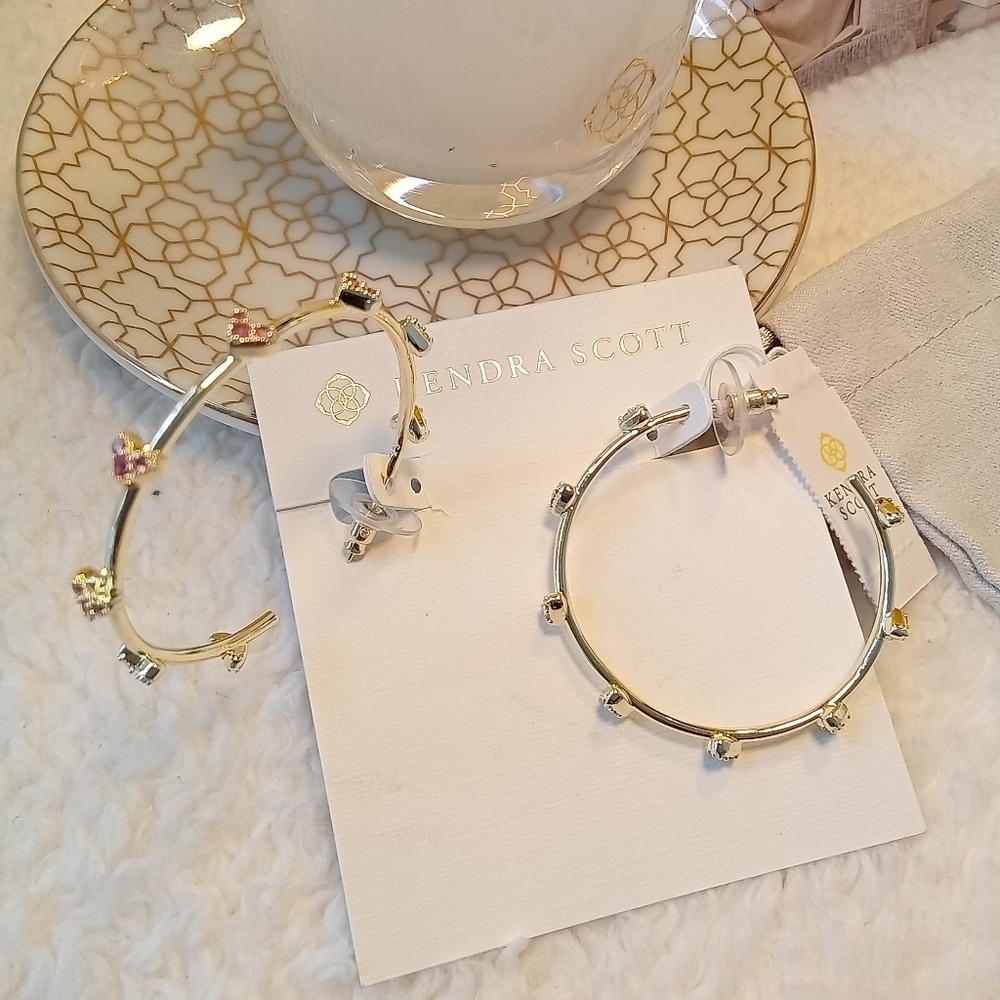 NWT Kendra Scott Haven Heart Hoop Earrings in Pink Crystal/14 K Gold